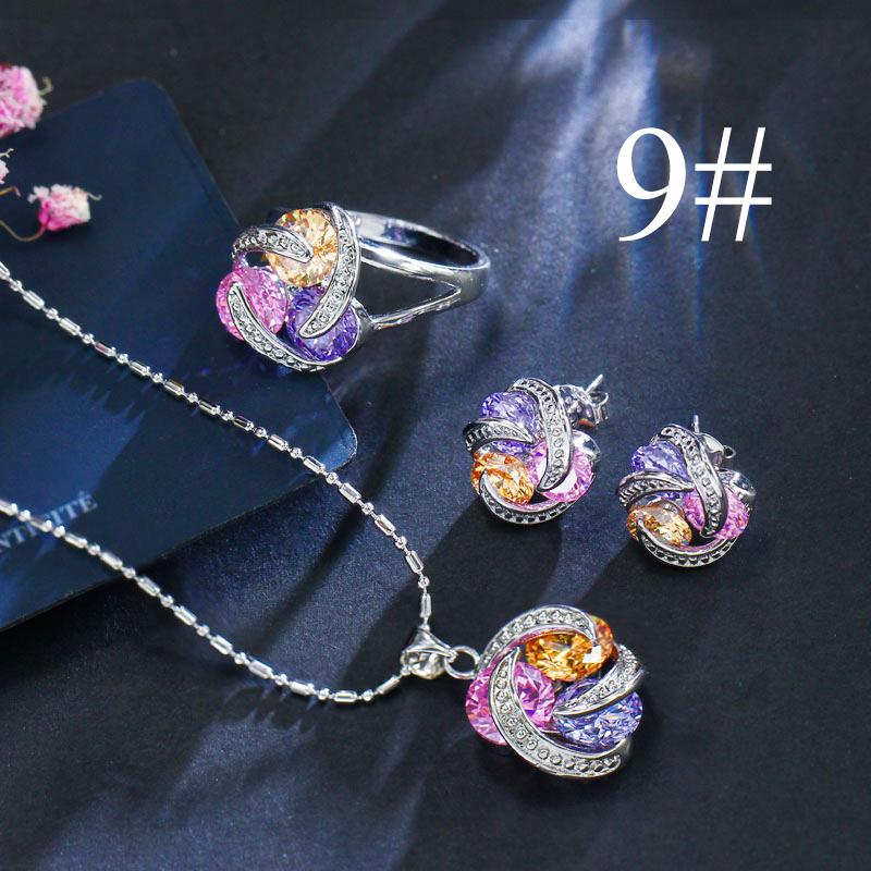 WWJ Fashion Rotating Design Colorful Cubic Zirconia Ring Earrings Necklace Set