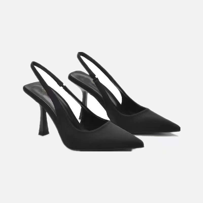 Sandalias de tacón medio de punta abierta sin espalda color verde primavera talla grande para mujer