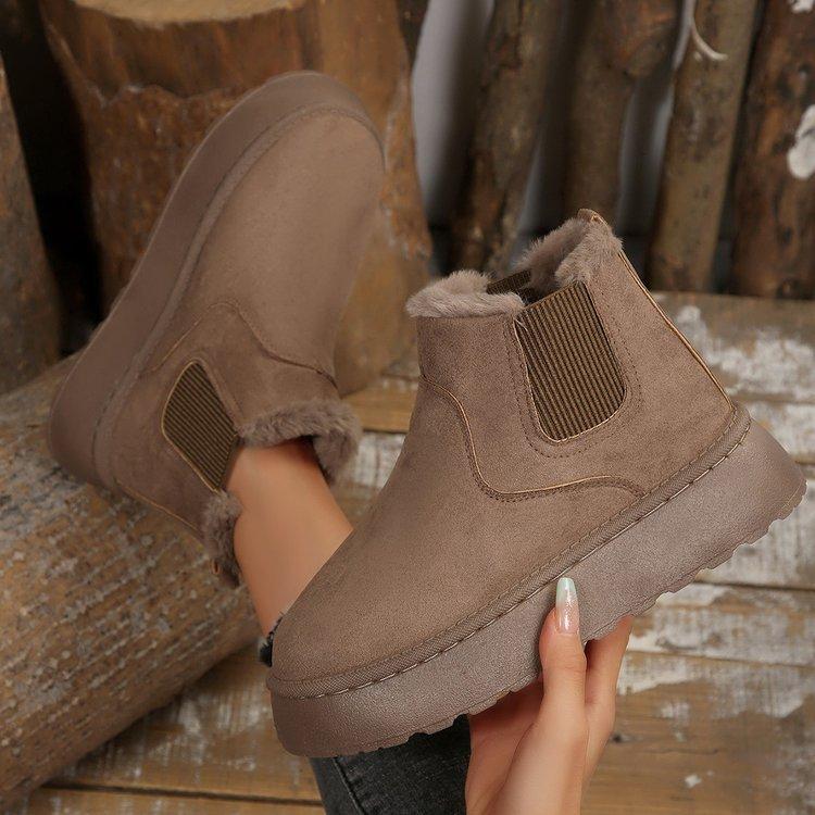 Women's Large Size Thickened Winter Warm Fur One Snow Boots Thickened Lined Ankle Boots Non-slip Hiking Sports Cotton Boots