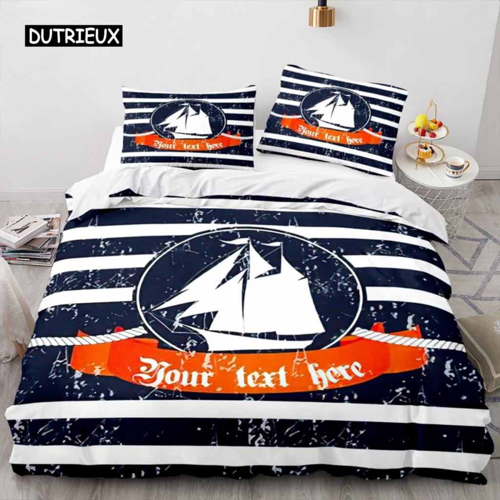 Anchor Duvet Cover Navy Blue Ocean Bedding Set Quilt Cover For Kids Boys Teens For Bedroom Decoration Polyester Nautical Theme