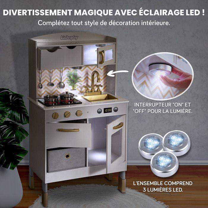 Cuisine en bois pour enfants LED et sons, réglable 92-107 cm, 29 accessoires Kinderplay Green (GS0059-1)