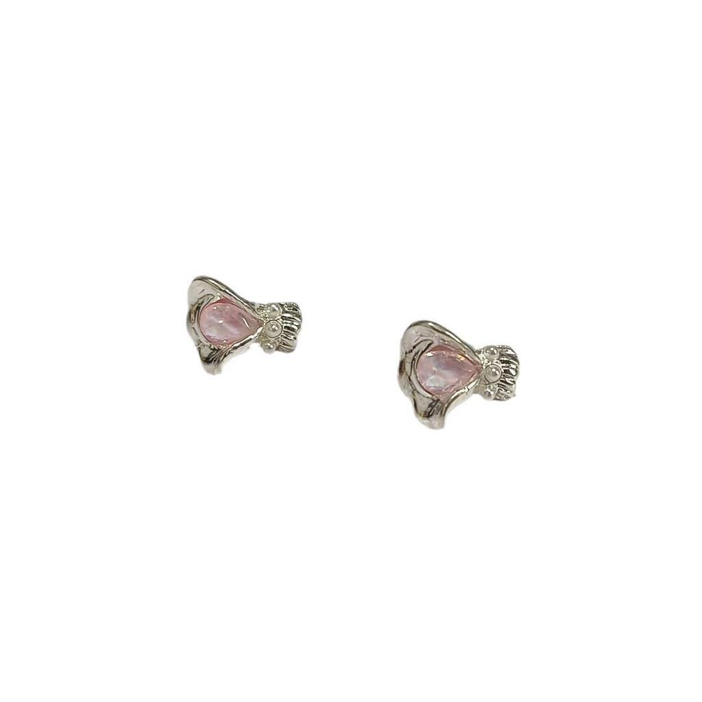 Korean Romantic Pink Cat's Eye Flower Bouquet Earrings - Elegant All-Match Design