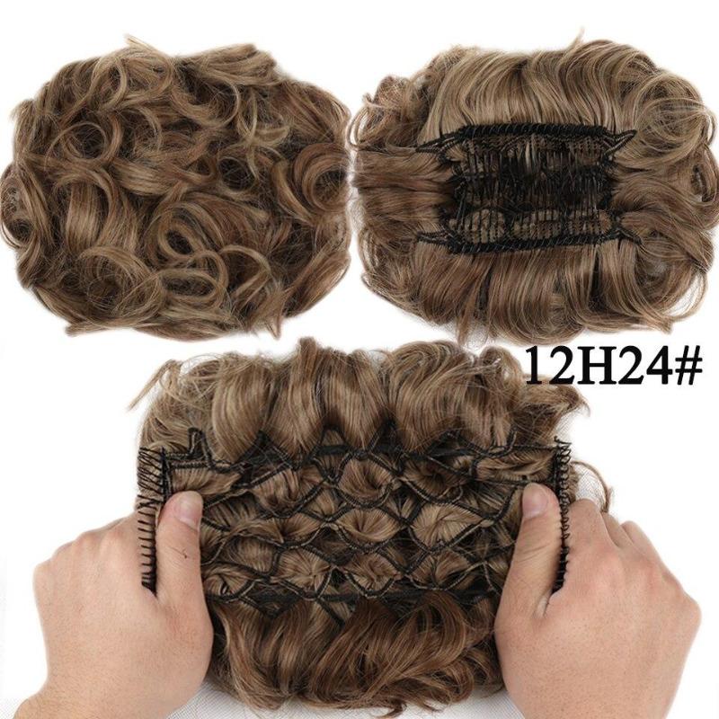 Synthetic Hair Bun Comb Clip In Messy Curly Chignon Elastic Band Scrunchies Hair Pieces Extension For Women Black Brown