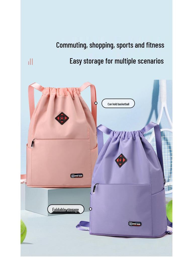 Lightweight Waterproof Women's Drawstring Backpack: Foldable Storage & Sports Travel Bag