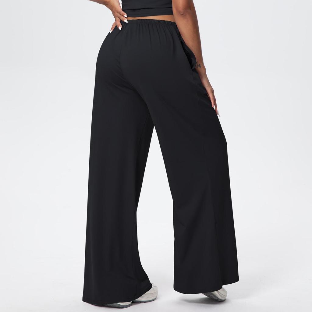 Women's Wide-Leg Brushed Fleece Pants with Drape Pockets and Elastic Drawstring