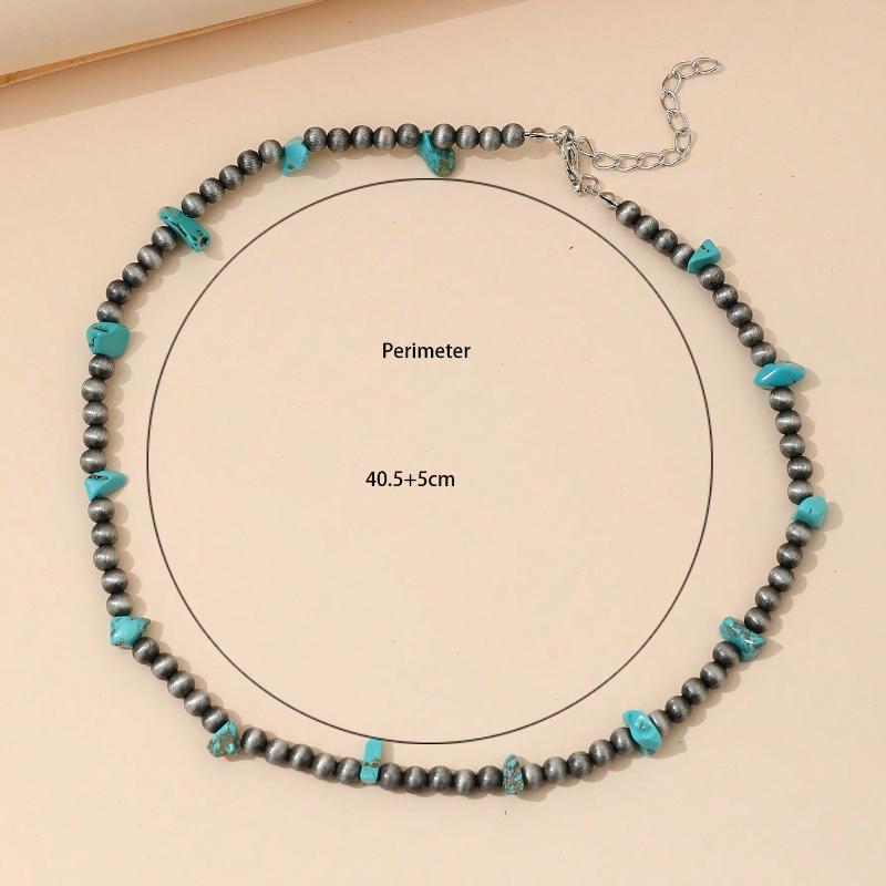 1 Pc Western Style Cowboy Vintage Turquoise & Navajo Faux Pearl Beaded Necklace Suitable for Women's Everyday Wear