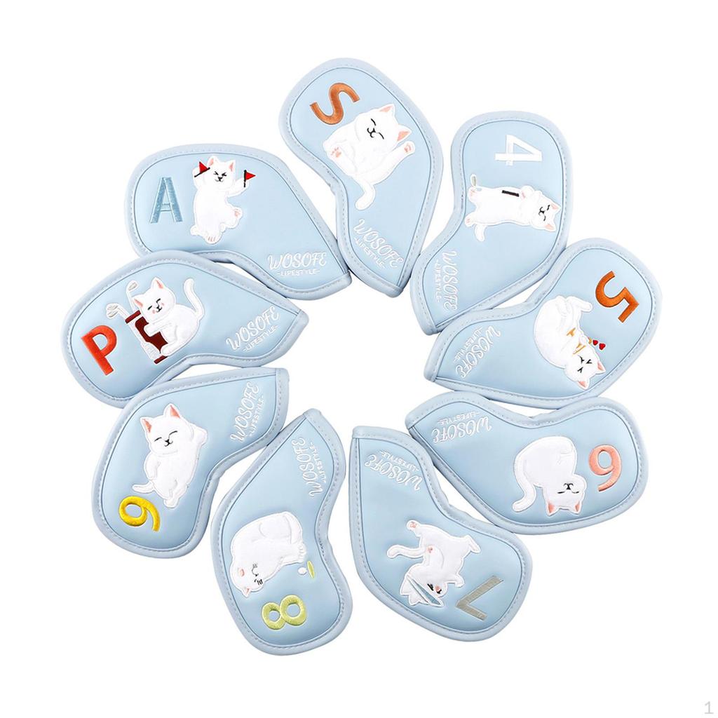 9 Pieces Golf Club Head Covers Iron Set Training Equipment Gift Protector for Most Irons