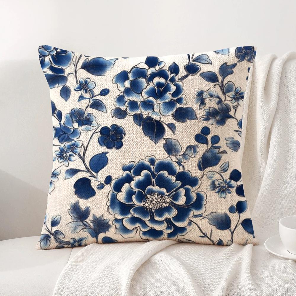 

Blue And White Porcelain Cushion Cover Natural Linen Organic Fabric DoubleSided Printing Sofa Home Decor Gift Pillow Cover 30x30cm