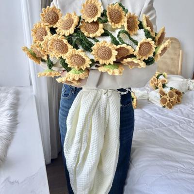 Couverture Bouquets de Roses au Crochet Mode Tournesol Œillet Bouquet de Fleurs Couverture Artisanat DIY Terminé Couverture Œillet