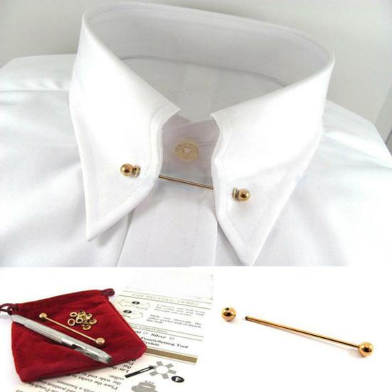 Men Copper Round Head Ball Tie Collar Bar Pin Brooch Screw Tip Wedding Decor