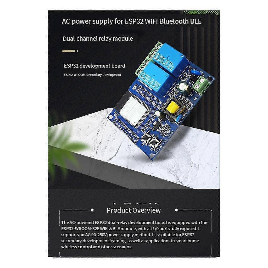 ESP32 Dual Relay WiFi & Bluetooth Development Board with AC 220V Power Supply - Universal Compatibility
