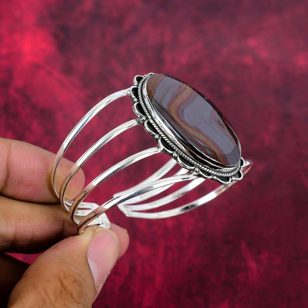 Iron Tiger's Eye Handmade Gemstone Bangle, 925 Solid Sterling Silver Bangle Unique Design Jewelry, For Thanksgiving