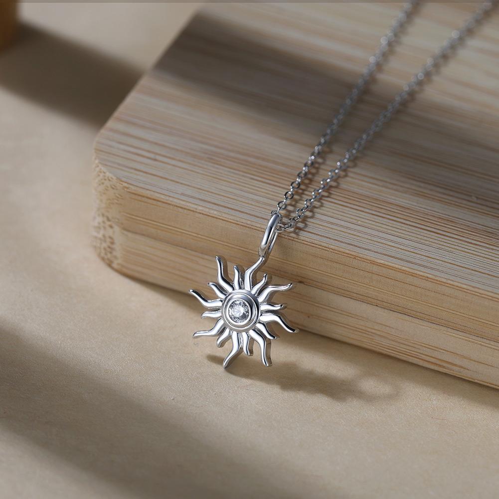 Sterling Silver 5A Zircon Sun Shaped Necklaces Pendant Necklace Aesthetic Wedding Jewelry Wedding Gift