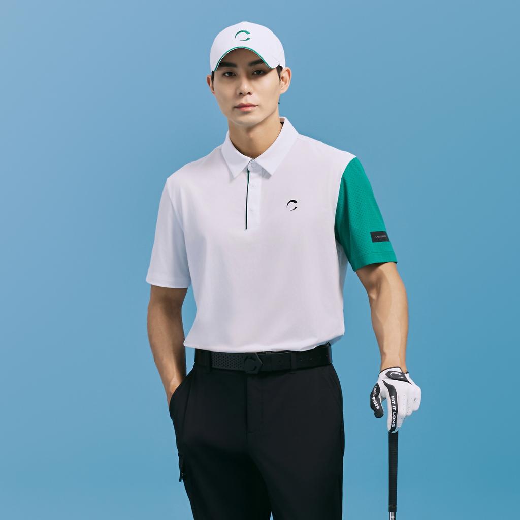 CHALLENGER Men'S Nylon Poly Sleeve Contrast Collared Short Sleeve T-Shirt White