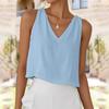 Women's Fashionable Solid Color V-neck Cotton Linen Casual Vest Sleeveless Top