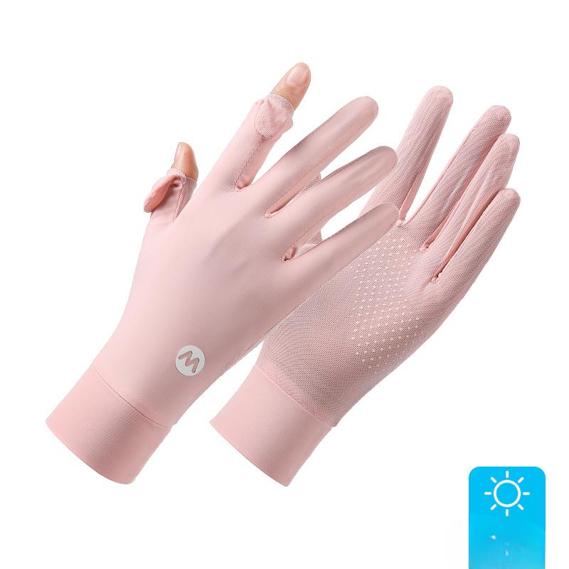 Ice Silk Sunscreen Gloves for Women In Summer Thin UV Proof Driving Special Finger Exposed Anti Slip Touch Screen Riding Electric Bike