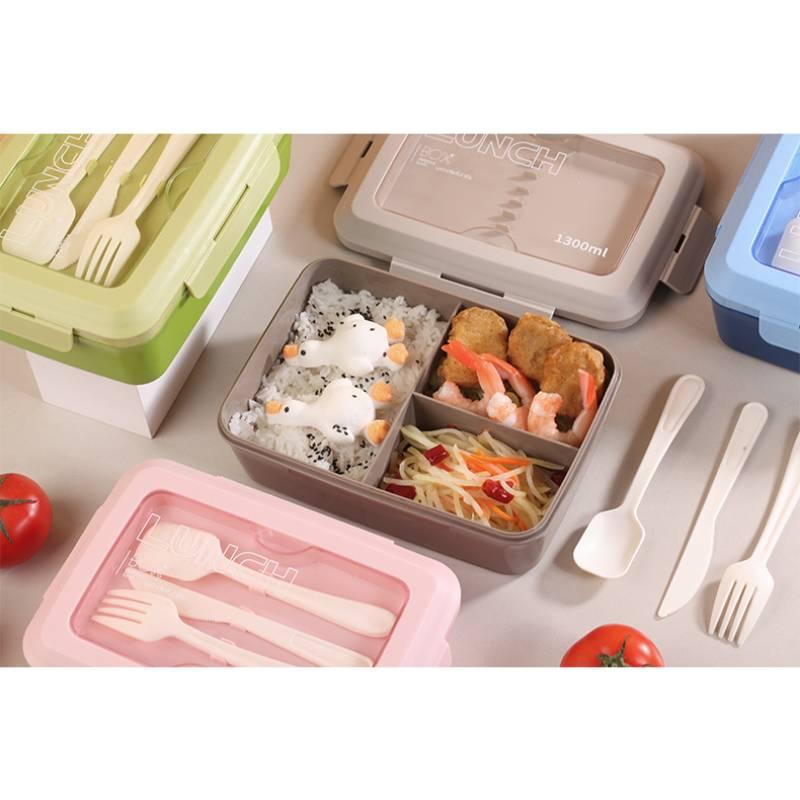 Dreifach-Bento-Box Mikrowellengeeignet Tragbarer Lunchbehälter Mit Besteck Für Erwachsene Schüler Büro Schule Zuhause