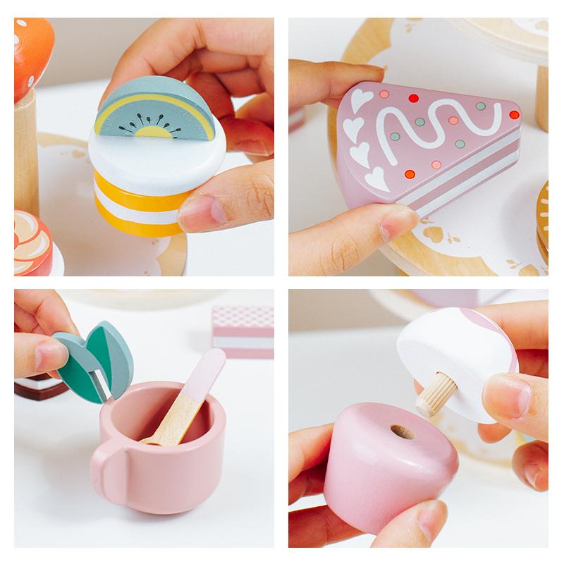 Wooden Afternoon Tea Set Toy Montessori Pretend Play Food Children's Role Play Game Play House Toy for Girls Boys Kids Gifts