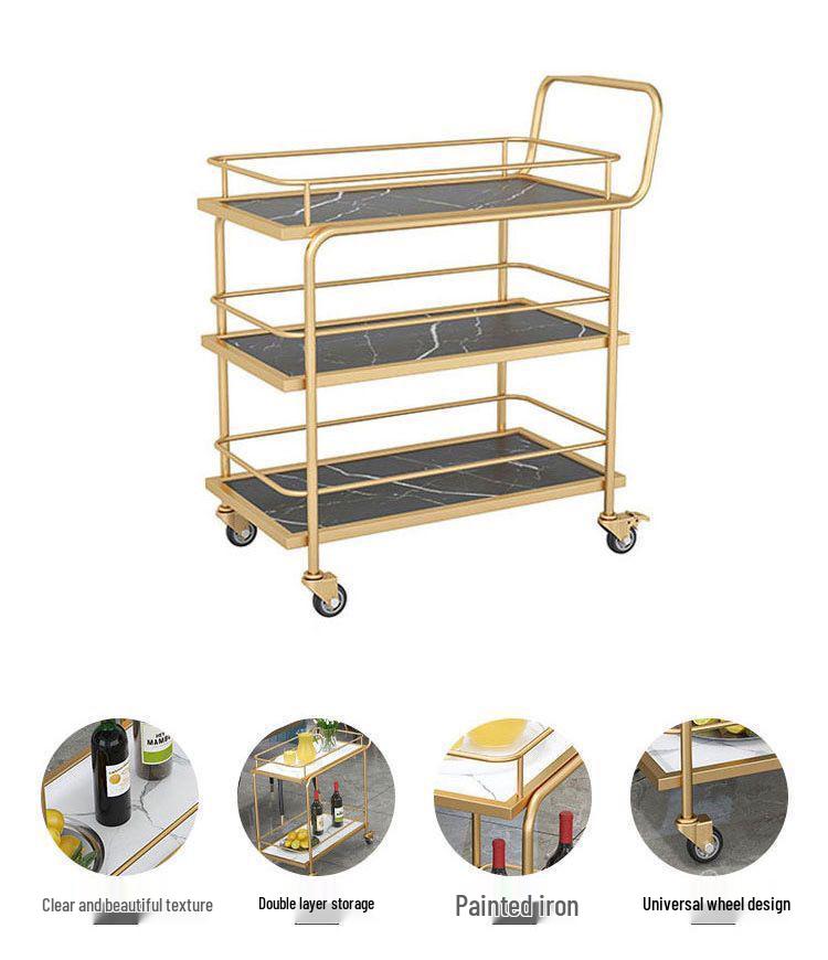 Gold Multi-Layer Nordic Mobile Beverage and Dining Cart for Hotels and Restaurants