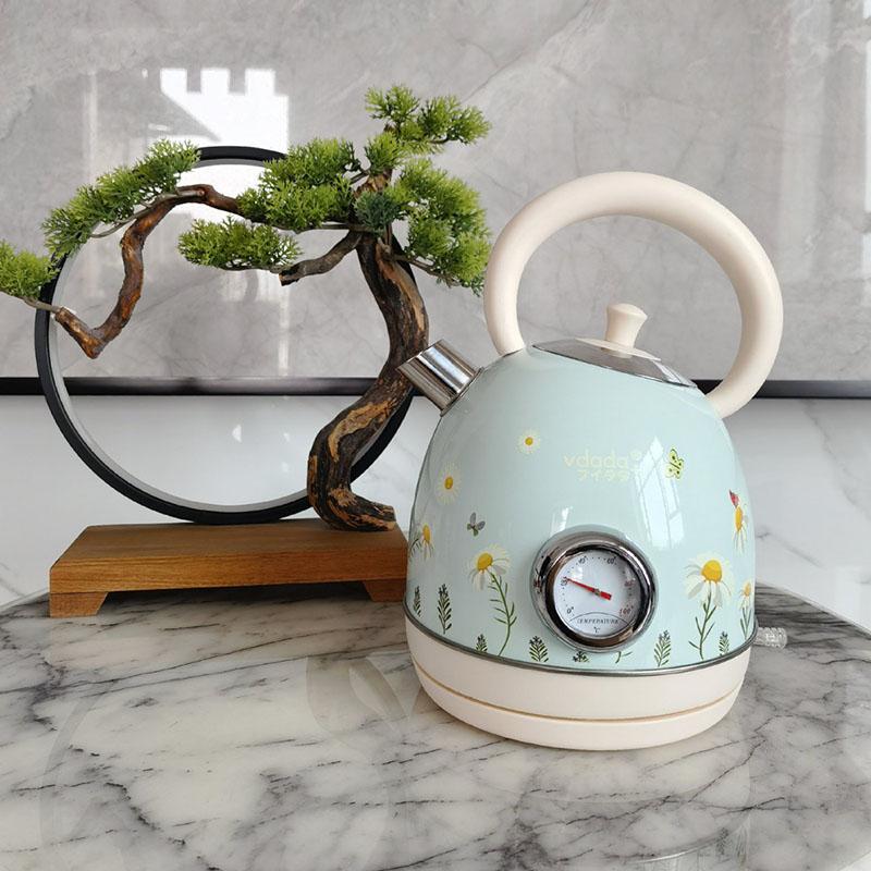 220В Ретро Электрический Чайник Кипящий С Автоматическим Отключением 304 Нержавеющая Сталь Бытовой Электрический белый