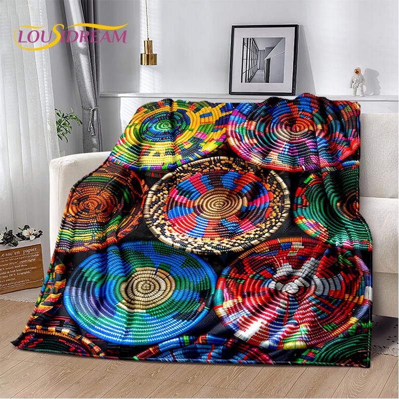 Cestas de Arte Tejido de Flores Coloridas 3D Etiopía, Manta Suave de Felpa Mandala, Manta de Franela para Sala de Estar, Dormitorio, Cama, Sofá