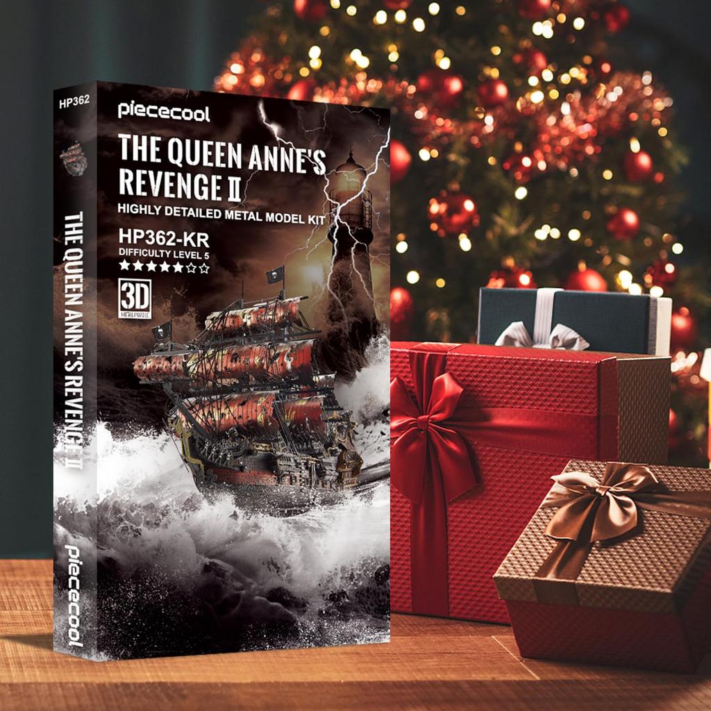 Piececool 3D Puzzle, Metal, Queen Anne's Revenge II, Sailing Ship, Pirate Ship, Metallic Nano Puzzle, Assembly Required, No Glue Required, 5-Star