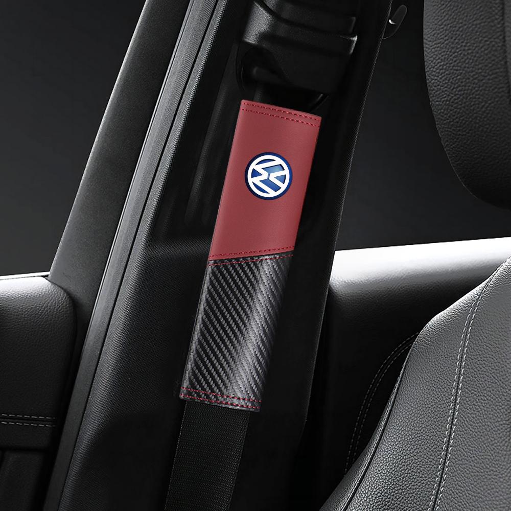 T301/2PCS Carbon Fiber Safety Belt Car Seat Belt Shoulder Pad Protective Valve Cap For Volkswagen MK6 Golf GTI Touareg Polo Tiguan
