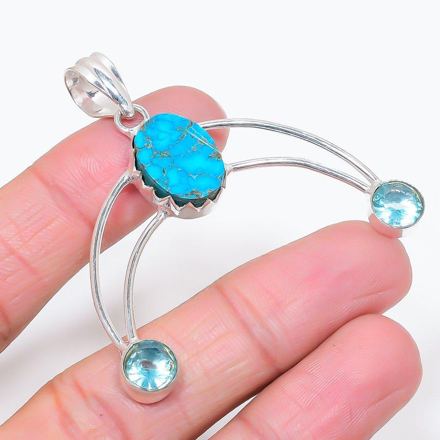 

Натуральная тибетская бирюза, топаз 925 стерлинговое серебро ювелирная подвеска 2,29 j9J44