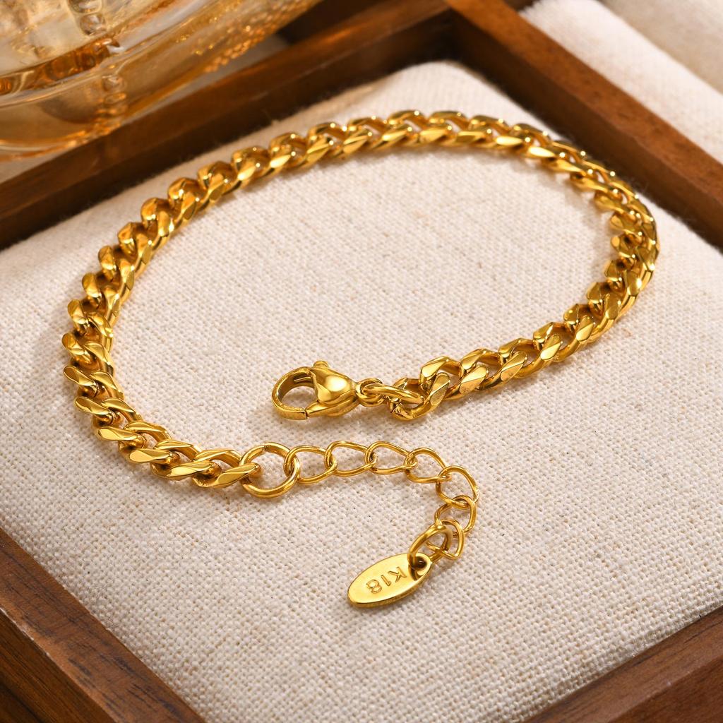 Personality Curb Cuban Link Bracelets for Women, Gold Color NK Chain Bracelet,Stainless Steel Gold Color Fashion Jewelry Gift