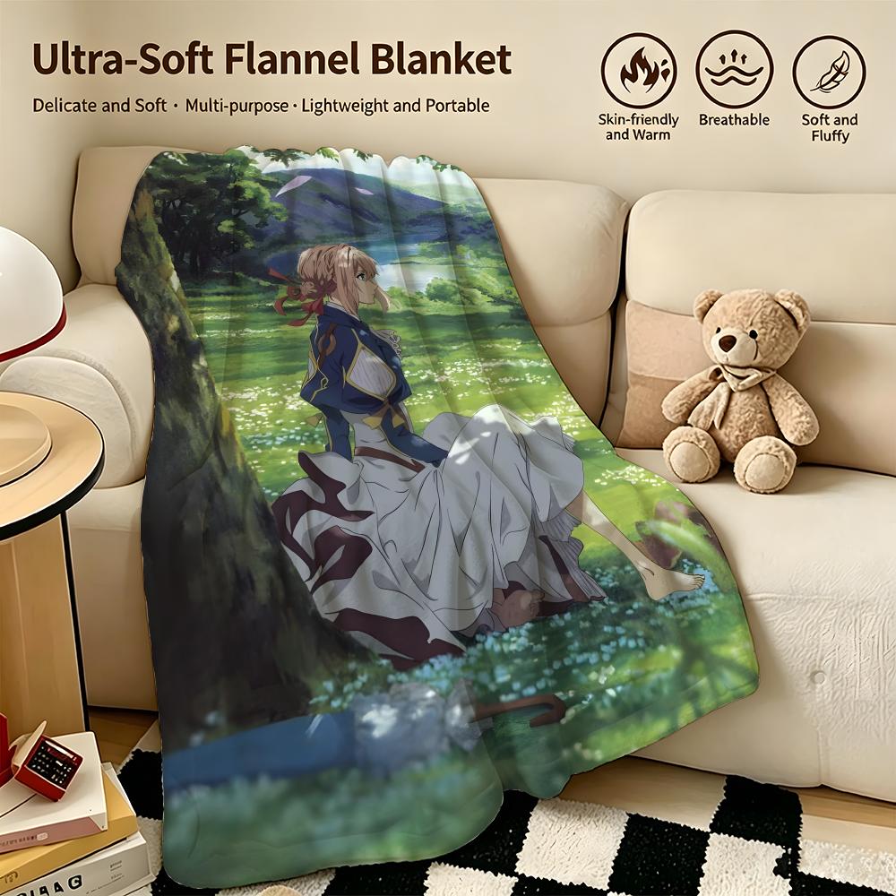 Anime VViolet Evergardenn Throw Warm Soft Flannel Blanket Multiuse for Sofa Bed Camping Travel Nap