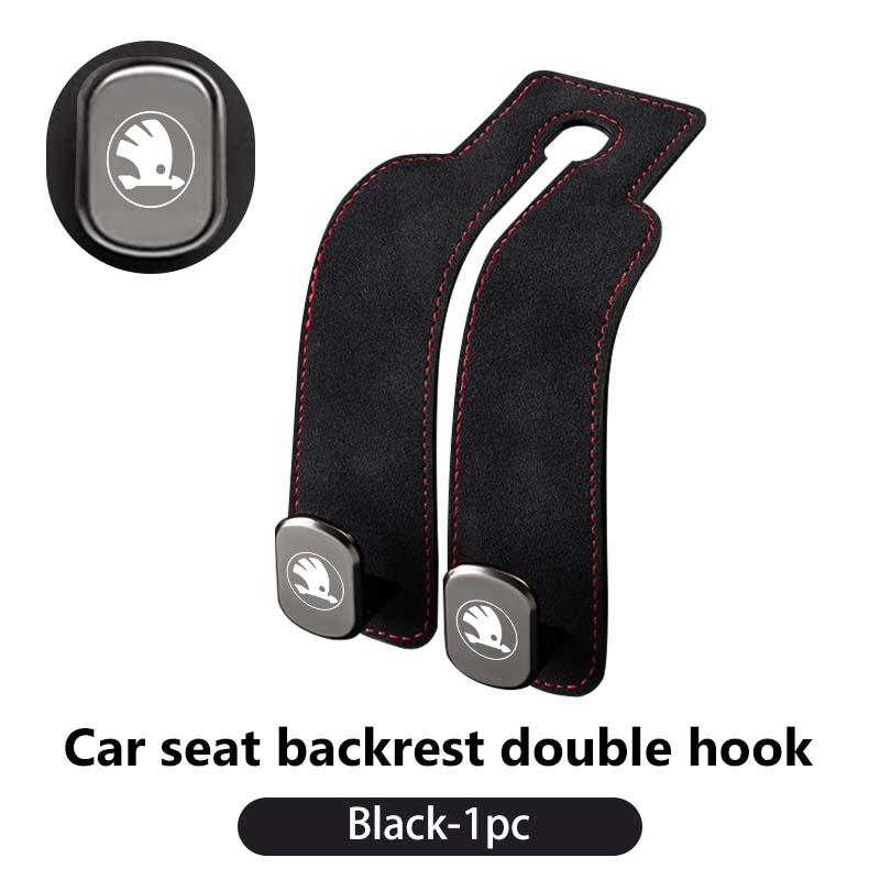 WLNQ1 For Skoda 2 in 1 Car Headrest Hook Suede Rear Seat Hanging Dual Hook Alloy Hook Storage Hanger Rapid Octavia Derivative Enyaq-iV