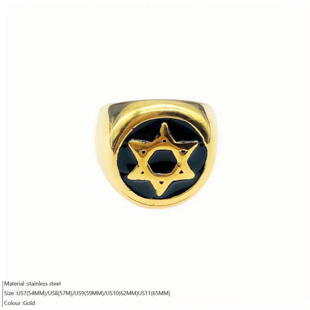 European & American Retro Signet Ring: Multi-Color Six-Pointed Star Men's Stainless Steel Jewelry.