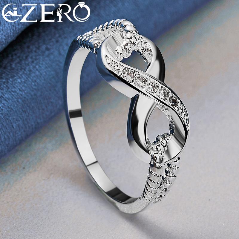 ALIZERO 925 Silver Zircon 8-Shape Ring for Women Wedding Rings Engagement Band Eternal Manifesto Jewelry Couple Gift