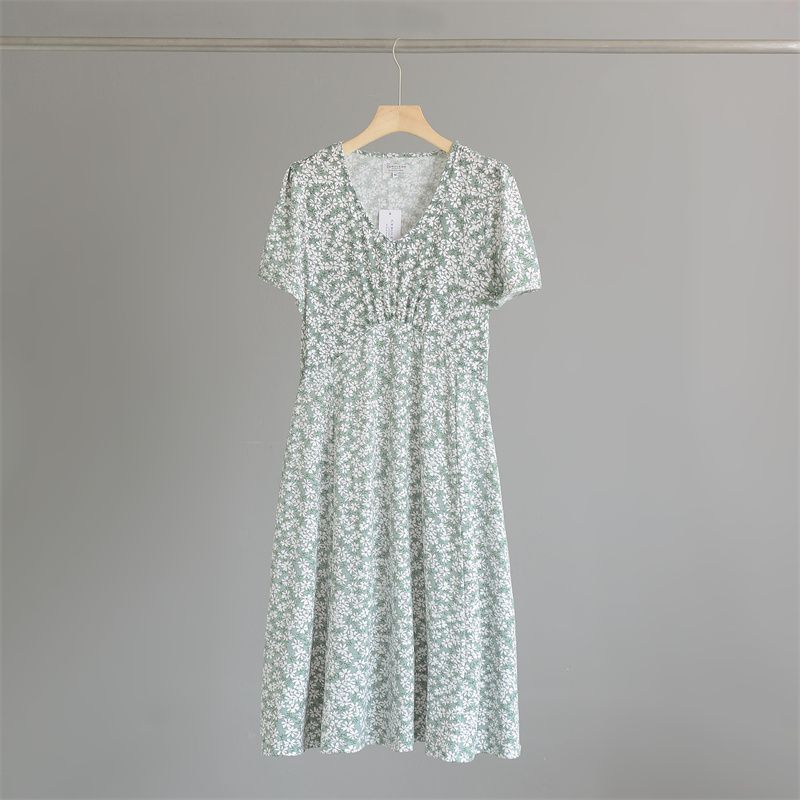 

Женская одежда Мода V-образный вырез Новое свободное платье Короткий рукав Little Green Daisy M