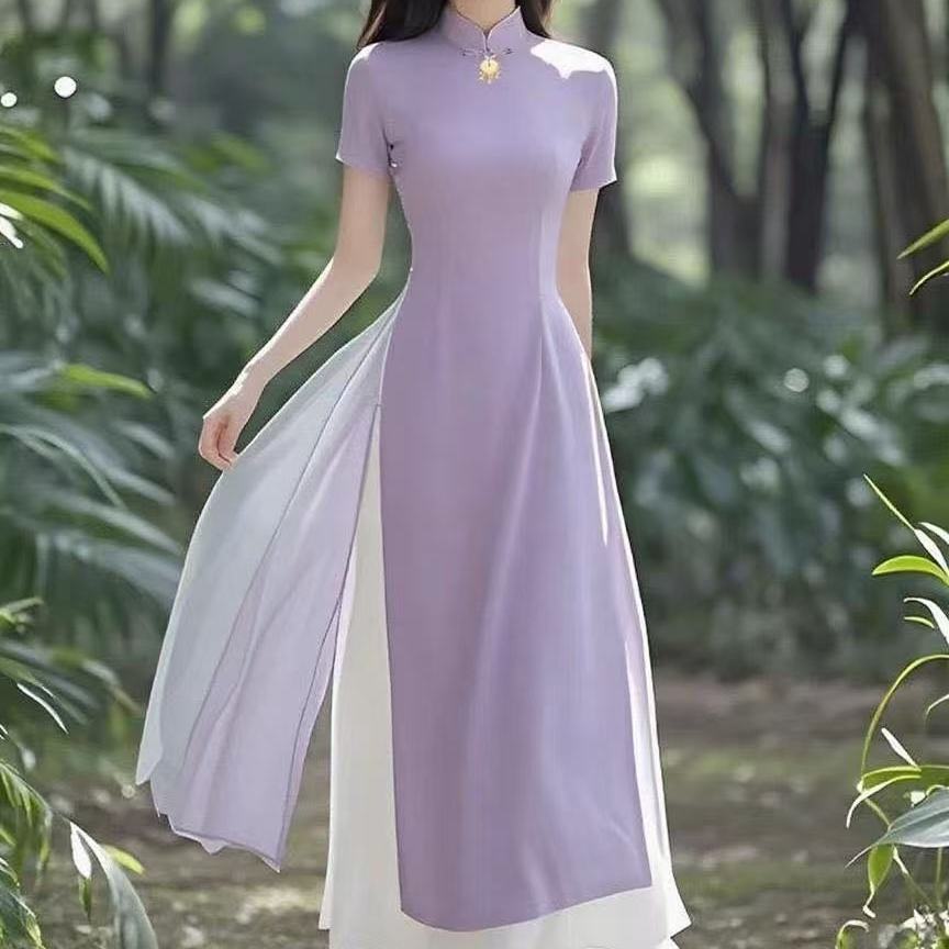 New Chinese light luxury, fresh and elegant purple improved cheongsam dress, light and long elegant, free test skirt, literary and retro. M