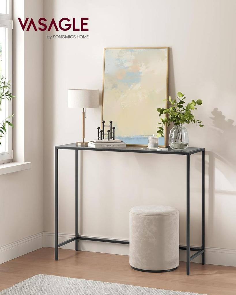 Console table, anteroom table, sofa end, tempered glass top, metal frame, adjustable legs, for living room, anteroom