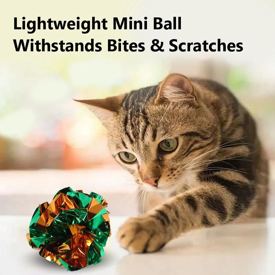5/10Pcs Crinkle Ball Cat Toys with Crackling Sound & Laser Reflection, Durable Scratch-Resistant Paper Balls for Kittens
