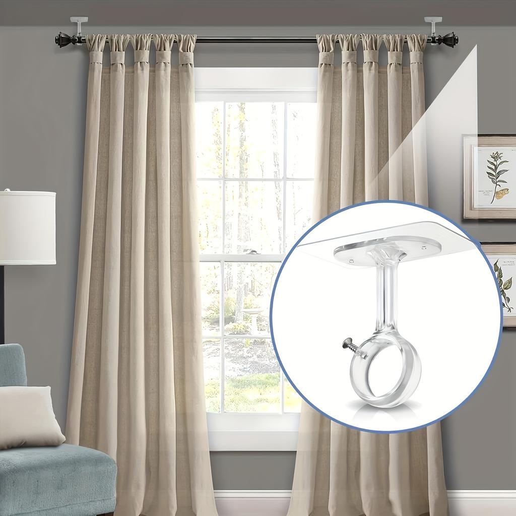 2pcs Non-Drilling Ceiling Curtain Rod Brackets | Heavy-Duty Self-Adhesive, Adjustable Curtain Hooks, Suitable for Wardrobe and Bedroom