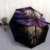 Automatic Open/Close Windproof Umbrella with Elegant Purple & Golden Dragonfly Design, Portable Folding Lightweight for Men &