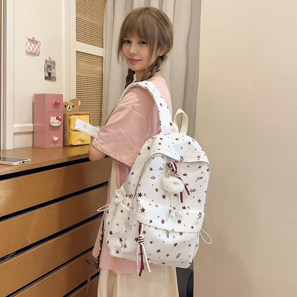 School bag new INS style star backpack, cute large-capacity backpack for girls, middle and high school students, casual travel backpack