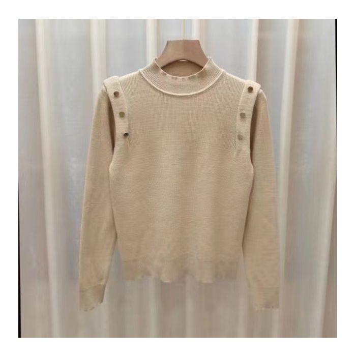 Women's Slim Fit Black Knitted Sweater - Medium High Neck, Autumn & Winter Base Layer