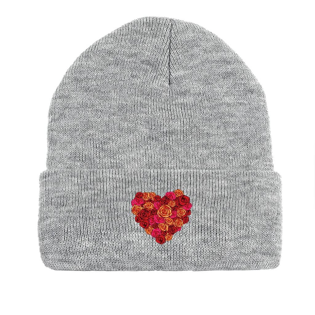 Flower Heart Print Knit Hat Beanie,Beanies Candy Color Slouchy Solid Bonnet Knitted Hat Beanie