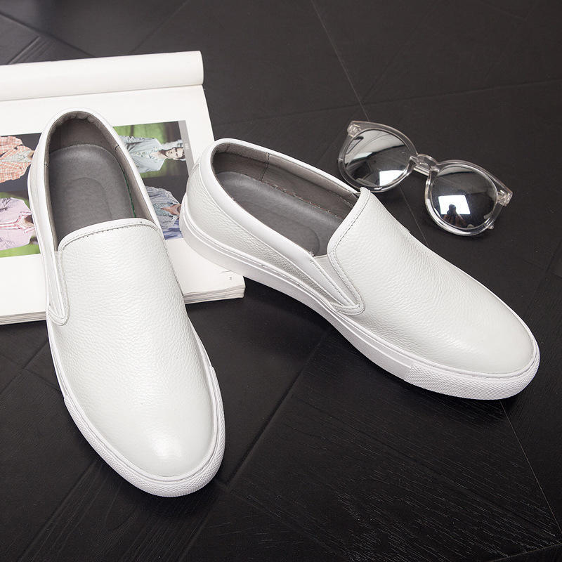New High End Men Genuine Leather Casual Shoes Concise Cool Slip-on Loafers Man Flat Leather Skate Shoes Male
