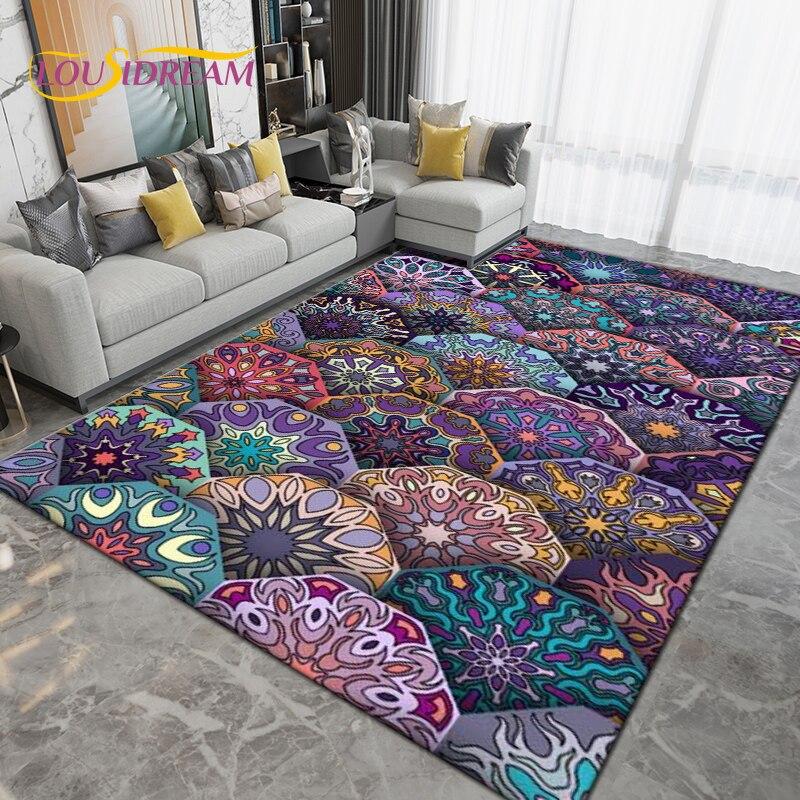 Alfombra grande con Mandala bohemio, alfombras para sala de estar, dormitorio, sofá, felpudo de entrada para cocina y baño, alfombrillas antideslizantes