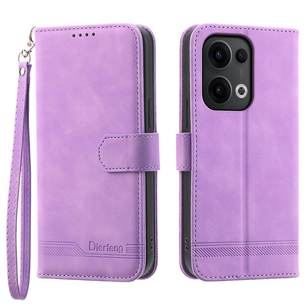 DIERFENG DF-03 For Oppo Reno13 5G (Global) Leather Case Lines Imprint Wallet Phone Cover