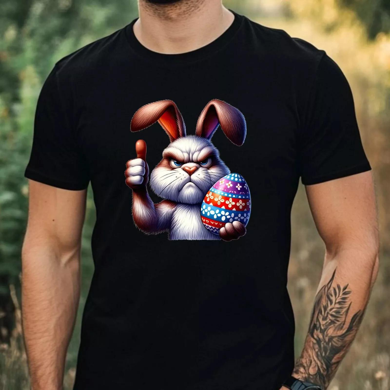 Mens Grumpy Easter Bunny Motif Cotton T-Shirt Size XS to 5XL- XL