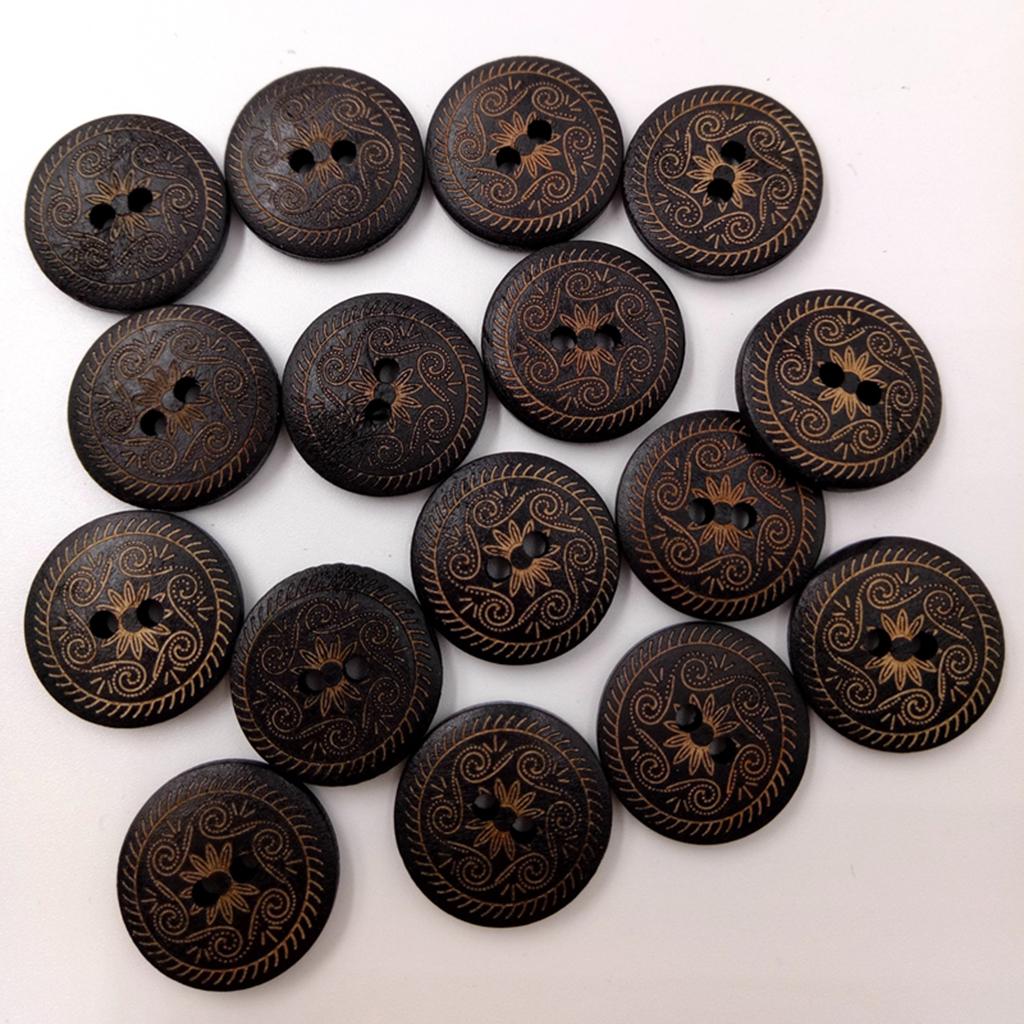 50 Stück Vintage Runde Blume Floral 2 Löcher Holz Nähknöpfe Kleidung