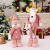 Christmas Plush Doll Telescopic Leg Elk Snowman Santa Claus Pink Doll Toy Desktop Figurine for Indoor/Outdoor Use Party Decor