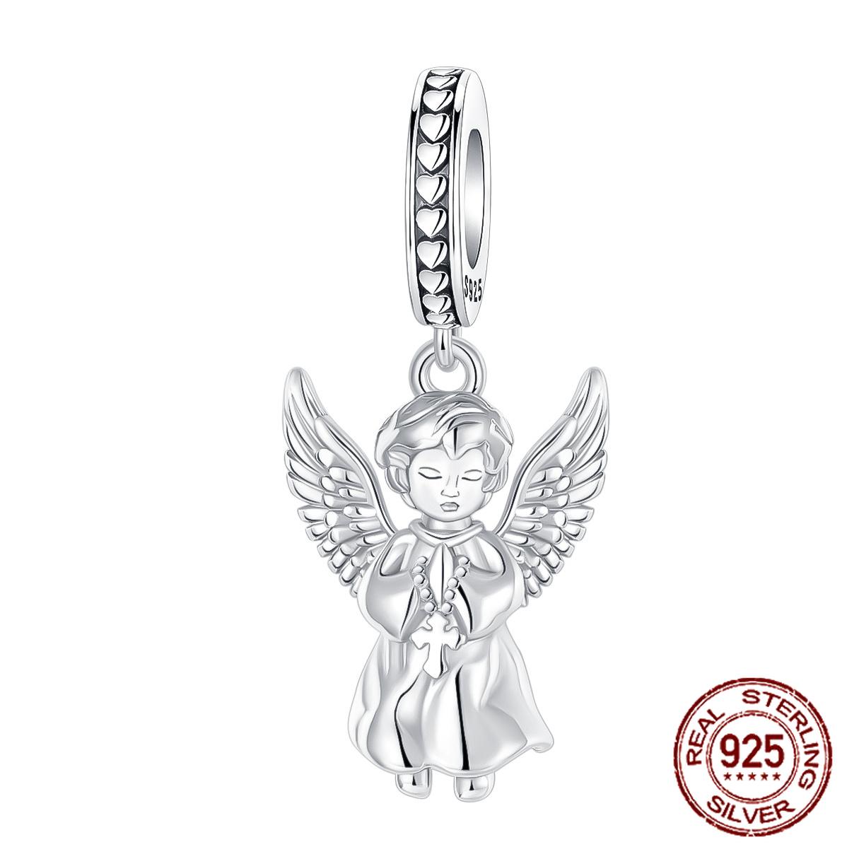 

copper Guardian Angel Wing Religion Peace Pendant Charm Compatible With Authentic Charm Bead Charms Bracelets Women Do It Yourself Jewellery Gift