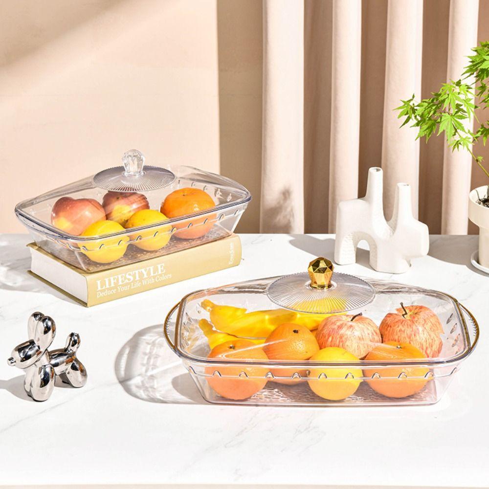 Transparent Buffet Food Tray Drop-proof Large Capacity Fruit Tray with Lid Food Storage Organizer
